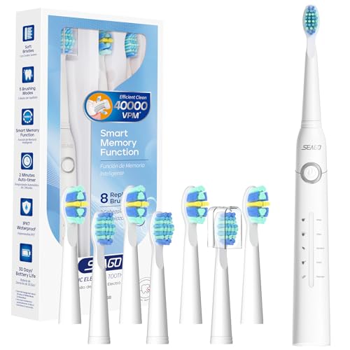 Seago SG-958 Schallzahnbürste mit 8 Bürstenköpfen (Weiß)