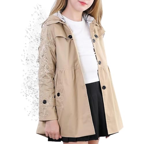 Girls' waterproof hooded windbreaker with waist cinching and puffy design, multi size fashionable jacket
