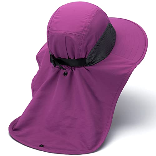 Image of BASSDASH UPF 50+ Unisex Water Resistant Wide Brim Sun Hat with Large Neck Flap Ponytail Fishing Hat for Men Women