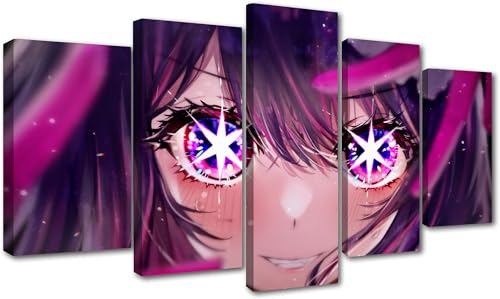 Oil Painting Canvas Framed Art Anime Oshi no Ko Ai Hoshino Purple Set of 5 Ready To Hang Different sizes (with Frame) (39x22inch)