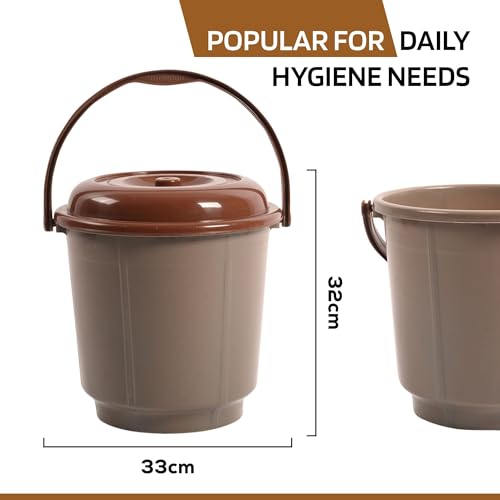 Image of Kuber Industries 3 Pcs 18 Liter Plastic Bucket for Bathroom | Balti for Bathroom | Plastic Bucket for Daily Use | Water Storage Bucket | Green-Peach & Mink Grey