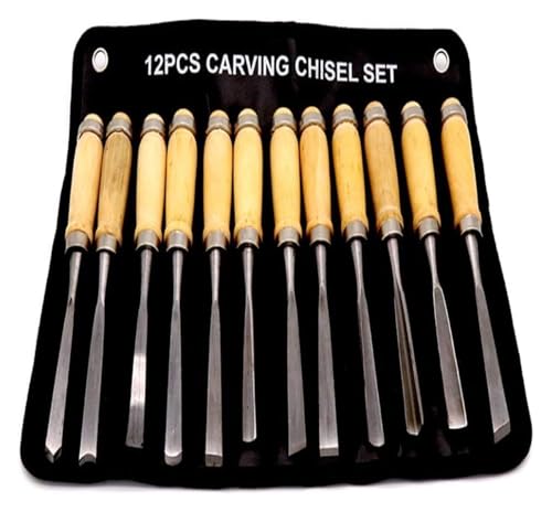 Juego de Cinceles para Madera, Estuche de 12 herramientas de carpintería for principiantes, cinceles y gubias.
