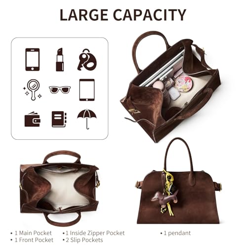 Purely Hand-Sewn Luxury Faux Suede Leather Tote Bag, HOBO bag, Purse for women, Travel Handbag with a Mini Dog4