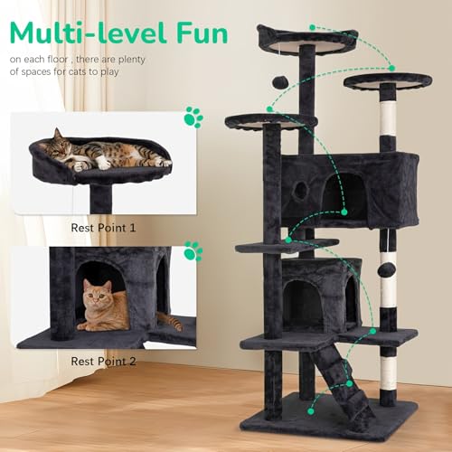 Torre para Gatos 54 in Multi-niveles Gris Oscuro miniatura 5