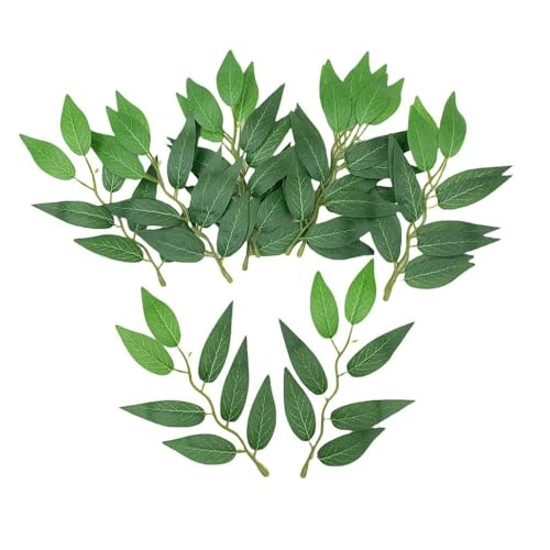 FUNORNAM 100Pcs Bulk Italian Ruscus Green Leaves Artificial Silk Green Leaves for Bouquet Table Centerpieces Home Decor Supplies