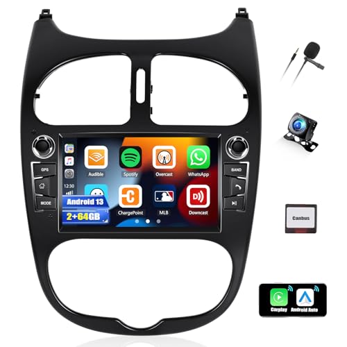 [2+64G] SIXWIN Android 13 Radio Coche para Peugeot 206/Citroen C2 con CarPlay&Android Auto&Mirrorlink,7 Pulgadas Pantalla Táctil con Bluetooth/WiFi/GPS/FM/RDS/USB+Cámara Trasera