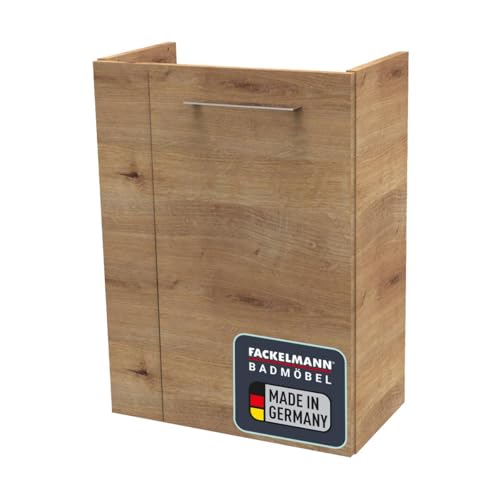 FACKELMANN Milano Waschbeckenunterschrank schmal – Unterschrank für Waschtisch im Gäste-WC (44 cm x 60 cm x 24,3 cm) – Türanschlag rechts – SBC Badezimmerschrank hängend in Braun hell