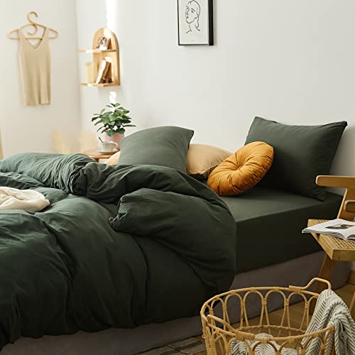 LifeTB Olive Green Duvet Cover Twin Size 3 Pieces Jersey