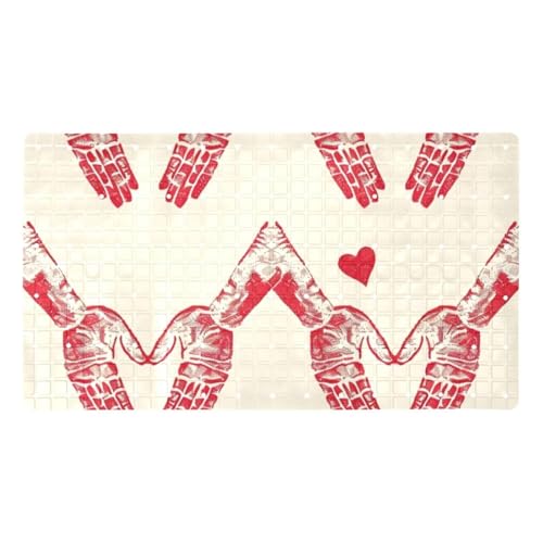 Tapete de baño extralargo con estampado de corazón rojo y ventosas 2