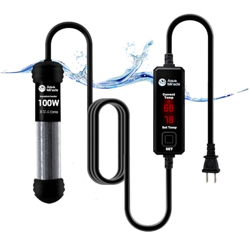 AquaMiracle Upgraded 100W Small Aquarium Heater Fish Tank Heater Turtle Heater Super Mini Aquarium Heater, Dry-Run/Overheating Protection and Memory F
