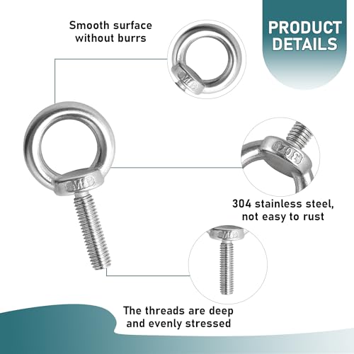 DesertBoy Ringschraube M8, 4 Stück 304 Edelstahl Augenschraube, M8 × 30 mm, Hardware Ringschrauben, Ring Augenbolzen Runde Ringbolzen, mit Unterlegscheiben, für Rolle Des Befestigens und Hängens