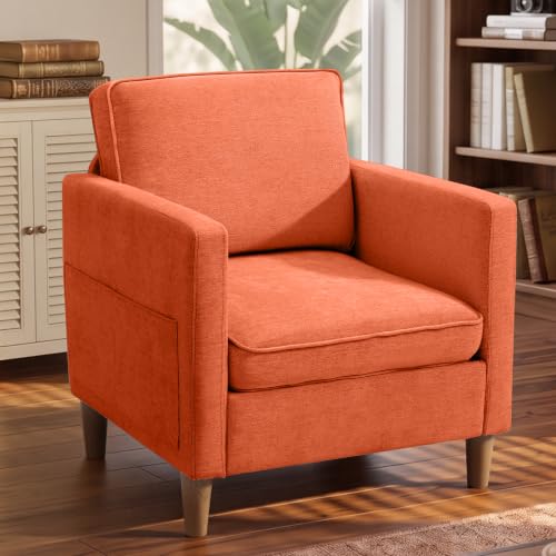 Image of Chenille Accent Chair Mid Century Modern Reading Armchair for Living Room