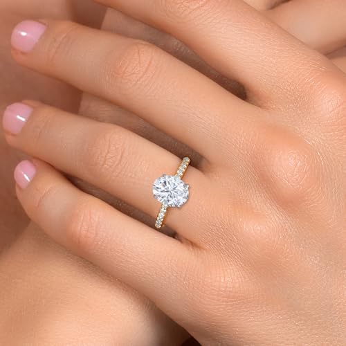 Gem Stone King 10K Two Tone Gold Gemstone Birthstone and White Lab Grown Diamond Accent Engagement Ring For Women | Oval 9X7MM and Round 1.7MM | Wedding Anniversary Promise Ring | Sizes 5, 6, 7, 8, 94