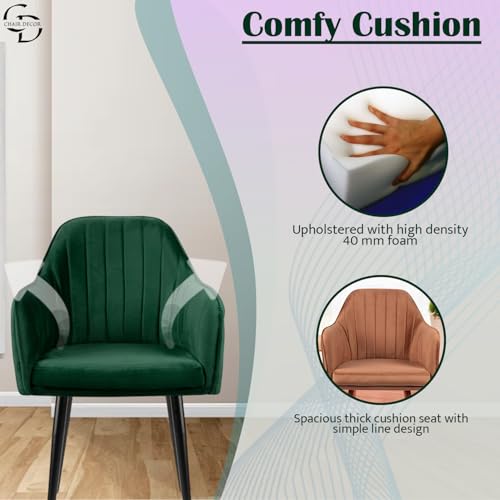 Image of Velvet Accent Chair | Luxury Upholstered Armchair with Sturdy Metal Legs | Modern Comfortable Chair for Living Room, Bedroom, Office, or Cafe (Black Legs, Green)