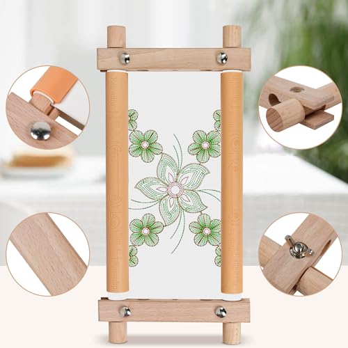 Image of Embroidery Tapestry Scroll Frame, Mini Cross Stitch Frame, Scroll Embroidery&Quilting Holder for Cross Stitch, Needlepoint, and Sewing Projects (12.6inch*9inch)