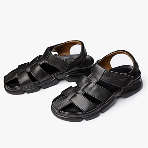 Men's Leather Sandals Hollow Roman Sandals Men's Outer Shoes Black Beach Shoes