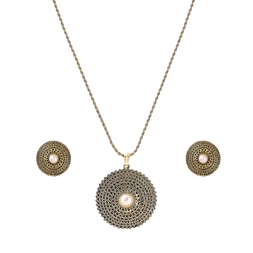 Estele 24 Kt Oxidized Gold Plated Pearl Mandala Chain Necklaces (B08CSD52C7) Amazon Price History, Amazon Price Tracker