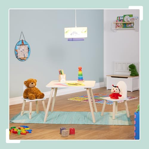 Relaxdays Mesa y 2 Sillas Infantiles, 3 Piezas, Mobiliario para Niños y Niñas, Set de Muebles Dormitorio, Blanco/Natural - imagen 2