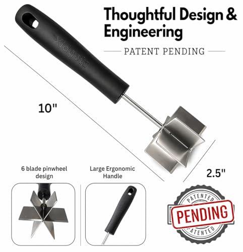Image of 2pc Large Stainless Steel Meat Chopper, Masher & Cocktail Muddler | Dishwasher Safe | 6-Blade Chopper Tool | Oversized Ergonomic Handle | Heat Resistant Grip | 2 x 10 inch black