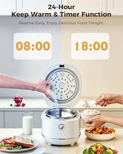Image of Novaspark Stainless Steel Rice Cooker Small 6 Cup (Uncooked) / 12-Cup (Cooked) with Stainless Steel Inner Pot, Compact Mini Rice Cooker Small Kitchen, Low Carb Rice Maker, 24H Timer and Auto Keep Warm