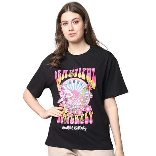 Image of Style Go Pure Cotton Oversized Baggy Fit Drop Shoulder Aesthetic & Cool Graphic Printed Half Sleeve Tshirt for Women || Trendy Tees || Casual Loose Korean T-Shirt