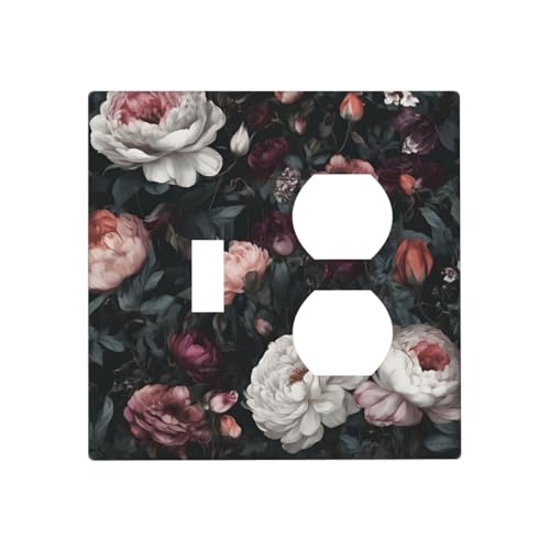 Decorative Outlet Covers Rustic Big Pink Flowers White Peony Floral 2 Gang Wall Plate Cover Single Toggle Duplex Combo Two Switch Light Switch Cover Plate Jumbo Faceplate