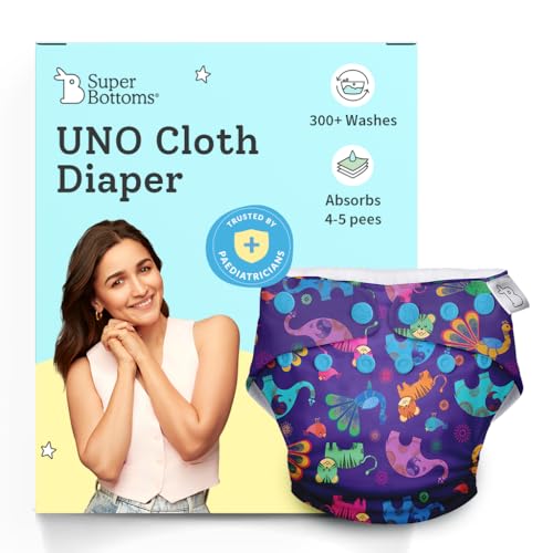 Image of SuperBottoms NEW UNO Freesize Cloth Diaper | Cloth diaper for babies 3M to 3Y | Washable & Reusable cloth diaper | Comes with cloth diaper insert | 1 Diaper and 1 Organic cotton Soaker
