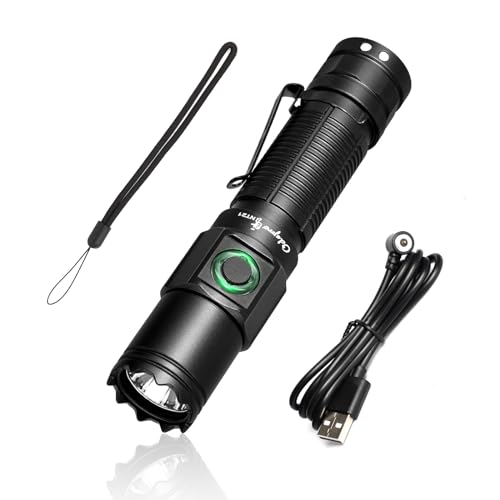 Odepro NT21 1200 Lumen Small Bright Rechargeable Flashlight with Power Display, IP67 Waterproof, 5 Light Modes, 984ft Long Throw EDC Pocket-Size Torch for Camping Searching Emergency