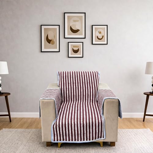 Image of Homerz Premium 1 Seater Quilted Reversible Sofa Cover Mat with Pocket Arms | Polyester Blend 350 GSM Full Coverage & Back Belt for Stability (Azurea, 1 Seater)