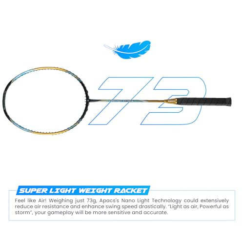 Image of Apacs Counter Attack (Ultralight 73g, 35 LBS) Made in Vietnam | Japanese Graphite Unstrung Badminton Racket with Full Cover | G2-4 1 /8 inches (Black Gold)