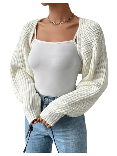 Roseseek Women'S Cropped Cardigan Sweaters Long Sleeve Open Front Bolero Shrugs Casual Knit Tops White Medium thumb #3
