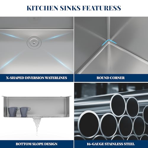 33 x 22 Drop-In Workstation Kitchen Sink – 16 Gauge Stainless Steel Topmount Sink, 10" Deep Single Bowl & 6 Accessories
