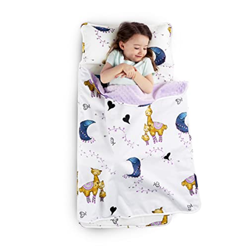JumpOff Jo Nap Mat for Kids - Cozy Kids Rest Mat with Removable Pillow and Ultra Soft Blanket for Preschool, Daycare, and Sleepovers - Llama &amp; Mama