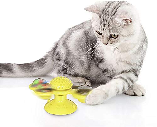 CAMAL Cat Toy, Windmill Cat Toys Training Turntable Ball Cats Toy Multifunctional Interactive Cat Supplies for Cat Massage, Molar and Training (Yellow)