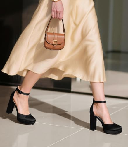 Image of Ankis Platform Closed Toe Heels for Women, Round Toe High Chunky Pumps