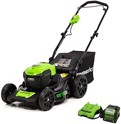 Greenworks 40V 21" Cordless Brushless Push Mower, 5.0Ah USB Battery and Charger Included