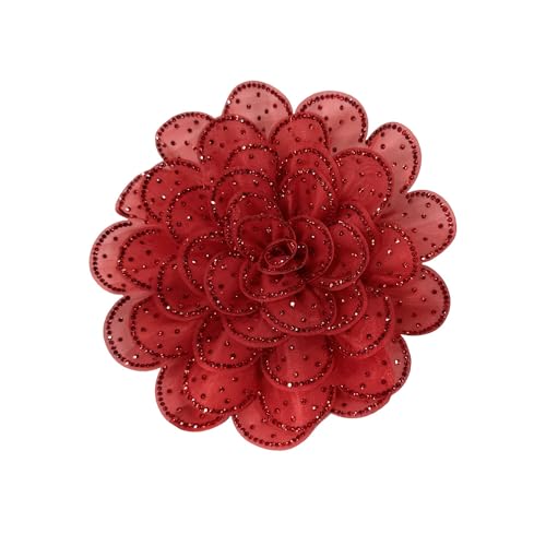 Image of Rhinestone Camellia Flower Big Brooch Lapel Pins for Women Fashion Crystal Fabric Floral Brooches Pin for Dresses Suit Accessories Jewelry Boutonniere Corsage Wedding Party 140mm
