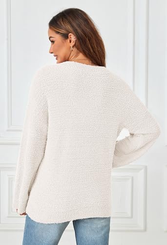 MEROKEETY Sweaters for Women Fall 2025 V Neck Oversized Cozy Chunky Knit Long Sleeve Fuzzy Fleece Pullover Winter Outfits4