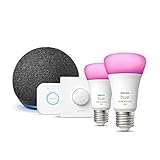 Echo Dot (4. Generation), Anthrazit + Philips Hue Colour Starter Kit (E27), Funktionert mit Alexa...