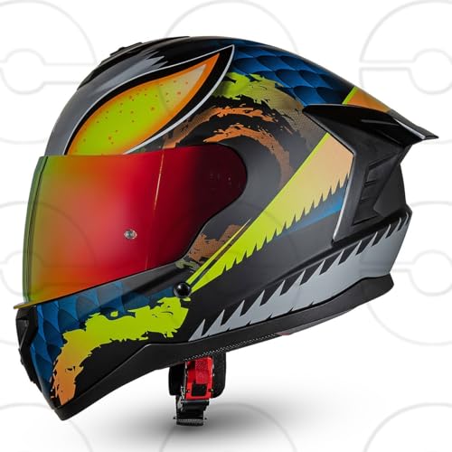 CRUIZER Casco moto Integrale Omologato grafico INSEKT visiera singola e specchiata rosso (L)