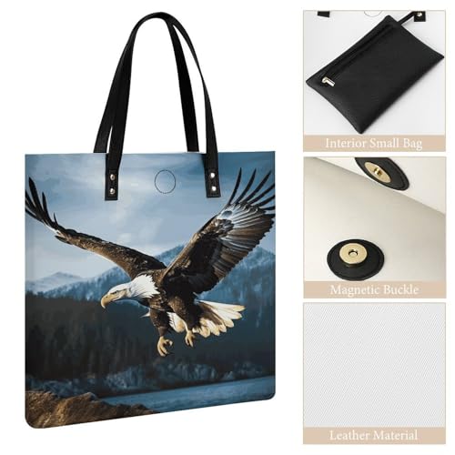 Eagle at Hunting Work Tote Bag for Women Leather Shoulder Bag with Magnetic Buckle Purse And Handbags3