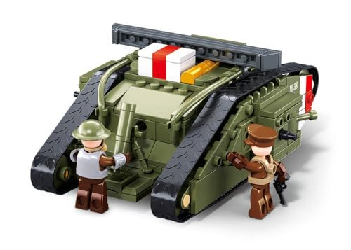 SLUBAN Military Building Block Set, Tank M.38 15.8 cm, Munitions Truck 22 cm, Artillery Cannon, 5 Minifigures, M38-B1296 - Image 4