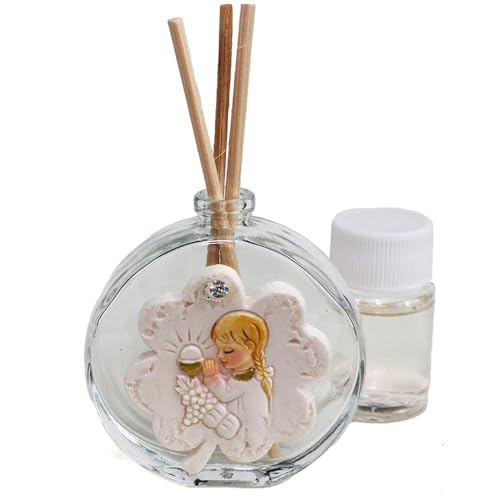 DLM-A482 Bomboniere 12 Profumatori in vetro linea Quadrifoglio portafortuna Bimba Calice Comunione Grappolo d'uva e spighe di grano 12 profumi e 12 scatole Comunione bambina cm 7x6 da 50 ml