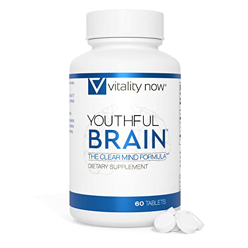 Vitality Now Youthful Brain | Memory & Brain Health Support Supplement - Brain Booster Clarity With Bacopa Monnieri, Ginkgo Biloba, B12 - Easy To Swallow Tablets - 30-Day Supply (60 Count) #TOP16