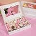 Moretoes 30pcs Bakery Boxes, 12x8x2.5 Inches Auto-Popup Cookie Boxes with 3 Style Windows for Chocolate Covered Strawberries, Donuts, Pastries