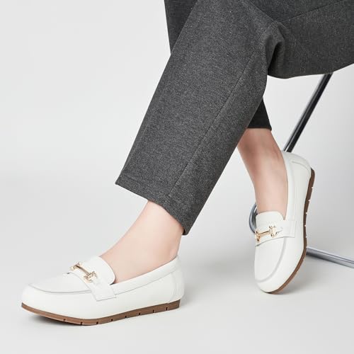 Image of Genuine Leather Loafers for Women Driving Moccasins Business Casual Work Shoes Comfortable & Lightweight Womens Dress Flats Slip On Shoes