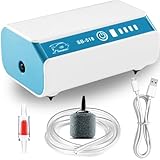 USB Rechargeable Aquarium Air Pump Fish Tank Bubbler Aerator Pump for 5-45 Gallon, 2Mode Portable AC/DC Li-ion Battery Power Outage Outdoor Fishing Live Bait Bucket Aerator w/Clip Quiet Oxygen Pump
