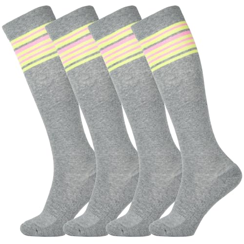 Image of +MD Cotton Compression Socks for Women & Men 4 /6 Pairs 15-20mmHg Knee High for Sports, Travel, Nursing Long Sitting Standing