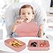 Travel Silicone Baby Feeding Set with 316 Stainless Steel Spoon & Fork ,Silicone Suction Plates, Foldable Bib, Storage Bag - Portable Infant Toddler Utensils, 6-Piece BPA-Free Dishware Kit（pink）