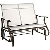 Outsunny 2-Person Outdoor Glider Bench，Patio Glider Loveseat Chair with Powder Coated Steel Frame，2 Seats Porch Rocking Glider for Backyard, Lawn, Garden and Porch, Cream White